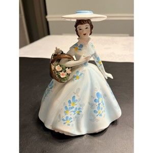 Vintage Lefton Southern Belle Lady Blue Dress Floral Basket Figurine 1859 Japan